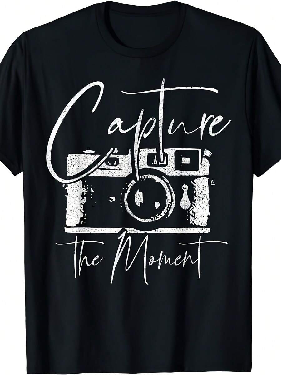 Photographer Gift Vintage Camera T-Shirt - Capture The Moment Retro Camcorder & Film Roll Graphic Tee, Unisex For Men & Women, 100% 220G, Casual Wear For Photographers & Photo Enthusiasts - White - View 1
