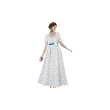 Regency Dress Women Long Floral Print Short Puff Sleeve Empire Waist Maxi Dress Vintage Inspired Costume - 中號 + 白色 - 查看 8