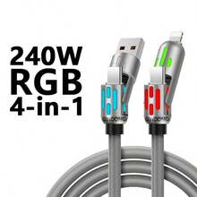 4-In-1 Multi USB Charging Cable (USB A/Type C/Lightning) - Max 240W Fast Charge & Data Sync, Breathing Light For Mobile Phones/Tablets - View 13