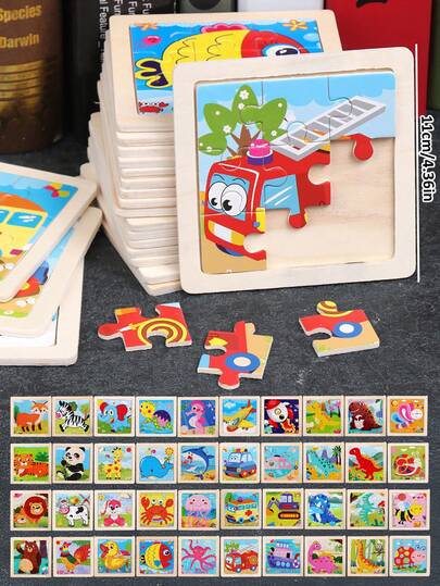 [1/4/8/12/24/40pcs] Children's 9-Piece Wooden Puzzle Toys, Perfect Christmas Gift, Early Education Toys For Preschool, Suitable For Autism, Ideal Holiday Gift, Ramadan Gift, Birthday Gift, Easter Gift, Halloween Gift, Christmas Stocking Stuffer, Children's Party Favors, Cartoon Animal Cognitive Puzzle Set