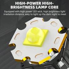 1/2 PCS Portable Rechargeable Solar Flashlight, Outdoor Handheld Spot Flood Lights With Sidelight, 3 Lighting Modes And Handle, For Emergency Hiking Camping Fishing Boating - Black - View 4