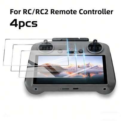 4片装钢化玻璃屏幕保护膜，适用于RC/RC 2无人机遥控器，触控灵敏，9H硬度防刮，适用于RC/RC 2遥控器屏幕保护