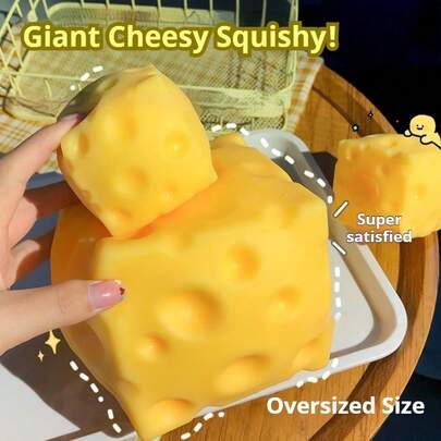 1pc Giant Cheese Squeezy - Extra Large Cheese - Stress Relief Toy - Squeeze Toy - Soft Toy - Squishy Toy - Fidget Toy - Stitch Toys - Travel Toys - Classroom Fidget Toys - Mini Bath Toys - Christmas Stationery Stress Ball, Birthday Gift, Perfect Gift, Easter Gift, Christmas Eve Gift, Christmas Gift, Gift, Toys, Games, Easter