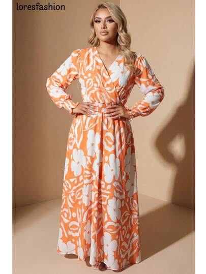 Maxi Vestido Largo  Estampado para Mujer con Cuello cruzado , con Mangas, Resorte en la Cintura y Diseño con Olanes y Fajo – Hecho de Tela CEY Fresca, Suave y Elegante, Perfecto para Ocasiones Especiales, Fiestas, Bodas, Eventos de Verano y Salidas Nocturnas. Con un Estilo Sofisticado y Moderno para Mujeres Jóvenes y Adultas que Buscan Confort, Elegancia y Estilo, Este Vestido Resalta tu Silueta con el Ajuste Cómodo del Resorte en la Cintura. Ideal para Combinación con Tacones y Accesorios Elegantes, Este Diseño Atemporal se Adapta a Diversos Estilos y Te Hace Lucir Elegante en Cualquier Evento Formal o Informal. Disfruta de la Frescura y Confort que Te Brinda la Tela London, Con un Corte Elegante que Hace de Este Vestido la Elección Perfecta para M  Bajo con volante  Envolvente  Cinturón