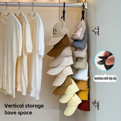 衣帽收纳挂钩位于衣帽钩门后方 - 无需钻孔即可收纳帽子