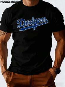Trenfashion Unisex's Oversized Short Sleeve Graphic Tee With Dodgers Script Slogan Logo Print, Baseball Fan Casual T-Shirt Dodgers T-Shirt 1 Unit Of 220 Grams, 100% Cotton T-Shirt With Digital Print, Baseball Style, Men's Casual Shirt, Sporty Design For Summer, Urban Clothing, For Baseball Fans - 1 - 查看 12