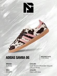 Adidas Samba OG Cow Print Dark Brown Wonder Mauve (Women's)– Women's Lifestyle Sneakers – Shoes For Woman -Vintage -Spring & Summer-Inspired Running Shoes, Shock-Absorbing Comfort, Gym To Streetwear Casual Wear-Mother's Day Gifts-Father's Day Gift–KK2239 - Dark Brown/Wonder Mauve/Cloud White - 查看 6