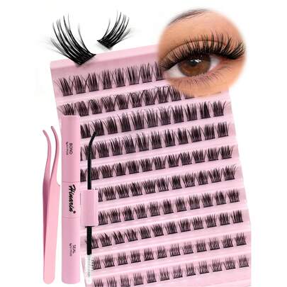 120pcs Cluster Eyelashes Set - Fluffy D-Curl Voluminous Segmented Lashes (8-16mm), Includes Glue & Tweezers. Soft & Comfortable, Enhances Eye Contour, Creates Doe-Eyed Look. Suitable For Photography, Perfect For Parties, Dates, And Music Festivals