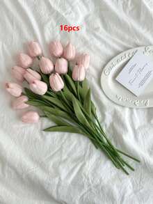 3pcs Artificial Tulip Flowers Decor, Home Decoration Accessories, Fake Flowers For Living Room & Bedroom - Dusty Pink - View 38