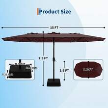 Sombrilla Rectangular Extragrande de 4.5 m, Doble Cara con Luces LED Solares – Resistente, Protección UV, Base Incluida – Ideal para Patio, Jardín y Piscina - burdeos - Ver 5
