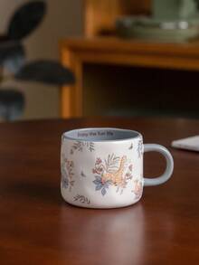 Taza de cerámica con patrón de animal inspirado en la naturaleza, taza de agua creativa con asa en forma de salchicha, taza para el desayuno, taza de café, juego de regalo para amigos y parejas - Multicolor - Ver 14