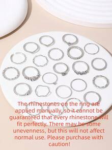 23pcs/Set Fashion Knuckle Rings Set, Women's Crystal Star Moon Eye Wave Gold & Silver Rings, Women's Party Jewelry Gift - Silver - View 6