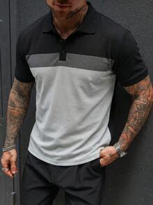 Simple Studio | New Summer Men's Colorblock Splice Element Casual Short Sleeve T-Shirt | Suitable For Summer Wear | Comfortable & Breathable | Leading Fashion - Grey - View 2