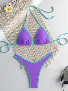 RWX VEST Triangle Bikini With Contrasting Trim And Adjustable Tie 2025 XX574 - Morado - Ver 1