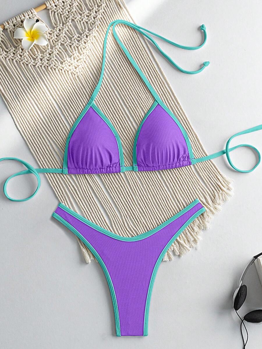 RWX VEST Triangle Bikini With Contrasting Trim And Adjustable Tie 2025 XX574 - Morado - Ver 1