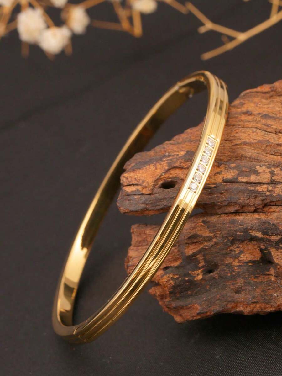 1pc Stainless Steel Bangle Bracelet, Material, Harmless To Body, Eternal Classic Element, High Quality Minimalist Style For Daily Wear - Gold - View 1