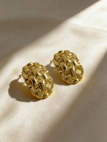 1 Pair Stainless Steel Braided Style Elegant Women's Stud Earrings, Perfect For Holiday Outings And Parties, Also An Ideal Gift For Celebrations Or Birthdays - Gold - View 3