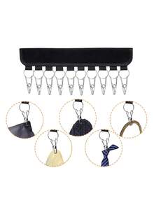 Multi-Functional Clip-On Hanger, Self-Adhesive Portable Household No Drill Hook And Loop Hat, Scarf, Tie, Towel Storage Rack, Foldable Compact Clothes Hanger For Travel, Washable Flocked/Mesh Black Garment Accessory Organizer - Black - View 6