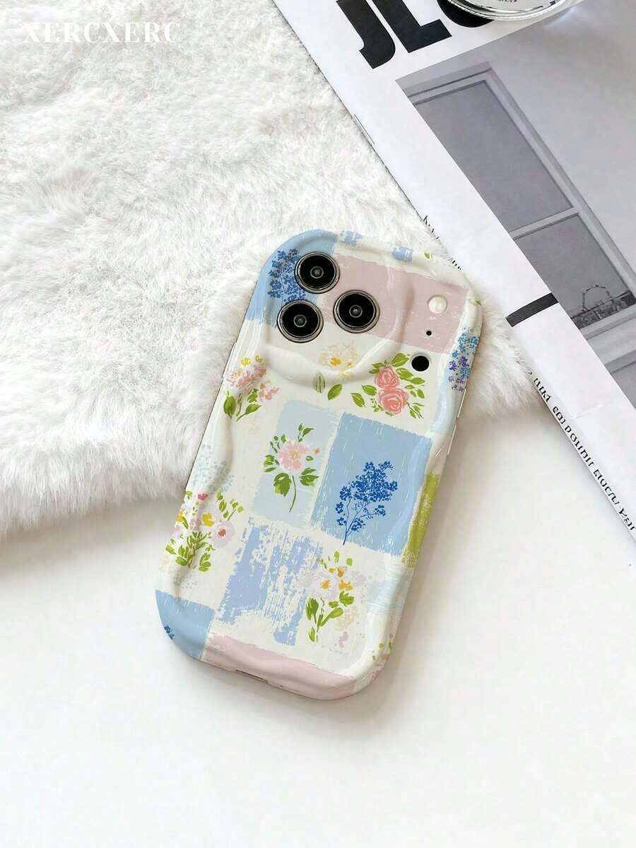 xercxerc Funda de TPU con Estampado Floral y Geométrico, Cobertura Completa de Cámara y Protección Contra Caídas para iPhone 11 12 13 14 15 16 17 Pro ProMax Air - Blanco - Ver 1