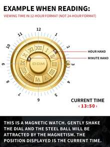 DOM 1pc Men's Watch, Retro Style Roman Numeral Dial Quartz Waterproof Wristwatch, Unique Magnetic Levitation Technology, Leather Strap And Steel Strap, Suitable For Gifts And Daily Wear - Gold Dial Brown Leather Strap - View 6