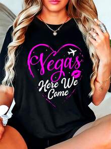 Talla - Camiseta Casual Oversize para Mujer - Diseño de Corazón de Las Vegas con Purpurina Rosa y Gráfico de Avión, Corte Holgado y Elástico, Cuello Redondo, Manga Corta, para Comodidad en Todas las Estaciones, Uso Durante Todo el Año, Camisetas para Mujer, Top para Uso Diario, Estampado Divertido, Material Suave, Camiseta de Impacto, Compradores a, Top para Todas las Estaciones, Patrón Geométrico, Material Cómodo, Camiseta Estampada, Amantes de - Negro - Ver 8