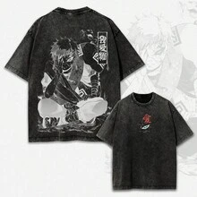Camisetas de San Valentín: Camiseta Vintage de Gaara con Doble Estampado – Camiseta Oversized de Anime Manga Unisex - Negro - Ver 2