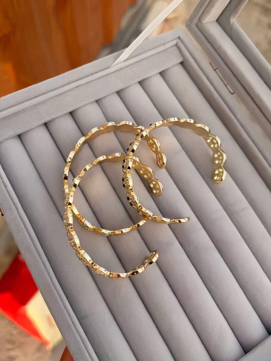 1件奢华全镶钻手链，优雅女士手链，附防氧化包装盒 - 金色 - 查看 1