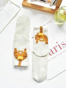 5 pares de calentadores de pierna tipo calcetín con estampado de pata de gato unisex, de moda, divertidos y lindos, adecuados para uso diario, campus, fiestas, regalo ideal para el Día de San Valentín, colores aleatorios - Multicolor - Ver 4