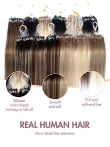 Micro Loop Human Hair Extensions, Silky Soft Hair With Voluminous Ends, Highlight Color Micro Bead Invisible Micro Loop Real Human Hair For Women - 彩色 - 查看 6