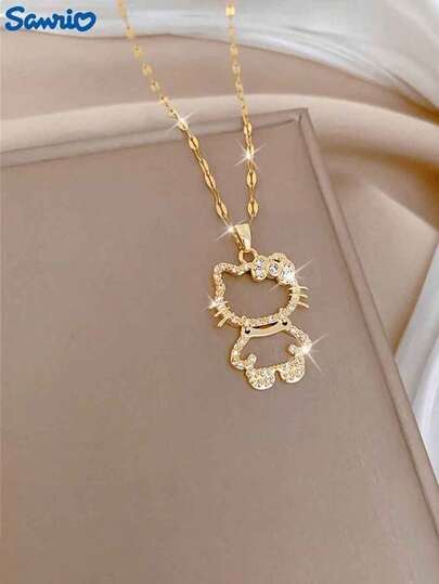 1 pieza Elegante y encantador collar colgante con colgante de mariposa dorada de Hello Kitty, joyería romántica, accesorios para fiestas de Sanrio, atuendo sofisticado para fiestas, moda clásica y linda