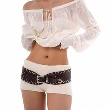 New Rivet Punk Wide Belt, Versatile Retro Fashion Accessory - Brown - View 2