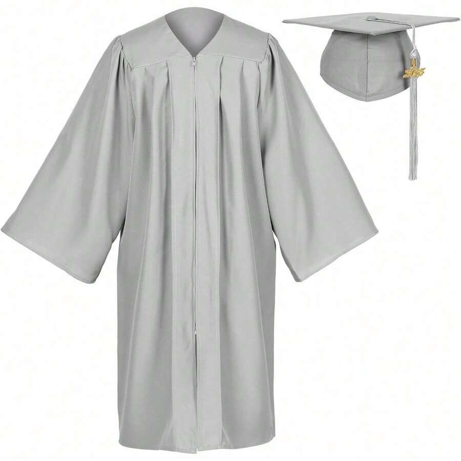 2026 Unisex Matte Graduation Gown And Cap Set With Tassel For Middle High School Bachelor - Gray - View 1