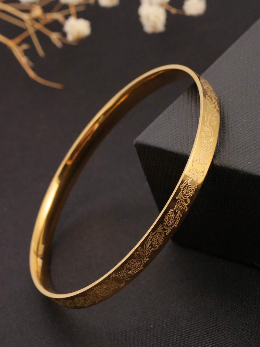 1pc Stainless Steel Bangle Bracelet, Material, Harmless To Body, Eternal Classic Element, High Quality Minimalist Style For Daily Wear - Gold - View 1