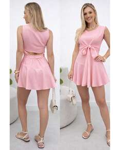 Women's Tailored Jumpsuit Dress, Elegant, Fluffy, Asymmetrical Knot, Cutout/Cut-Out, Evening Dress With Tie Detail - 羅莎 - 查看 2