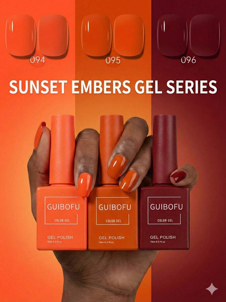 GMUME 3瓶/套 15毫升 秋季南瓜凝胶指甲油，焦橙色枫叶红酒红色，万圣节感恩节秋季色彩，温暖季节美甲，UV LED可卸甲油