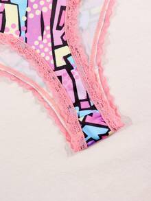 Dircho 3pcs Women's Fashion Neon Abstract Print Thong Set, Flexible Skin-Friendly Underwear Ideal For Creating A Stylish And Playful Daily Look - Multicolor - View 11