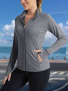 KEFITEVD Women's UPF 50+ Athletic Jackets Full Zip Lightweight Workout Jacket SPF Sun Protection Shirts Hiking Running - Dark Grey - View 3