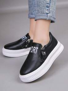 1 双 2026 春季新款儿童休闲低帮平底鞋，男女通用百搭白色鞋 - 黑色 - 查看 5