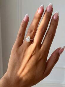 1枚女士水滴形戒指，S925纯银镶嵌奢华锆石，优雅精致，适合结婚订婚，也是送给她的珠宝礼物。 - 金色 - 查看 3