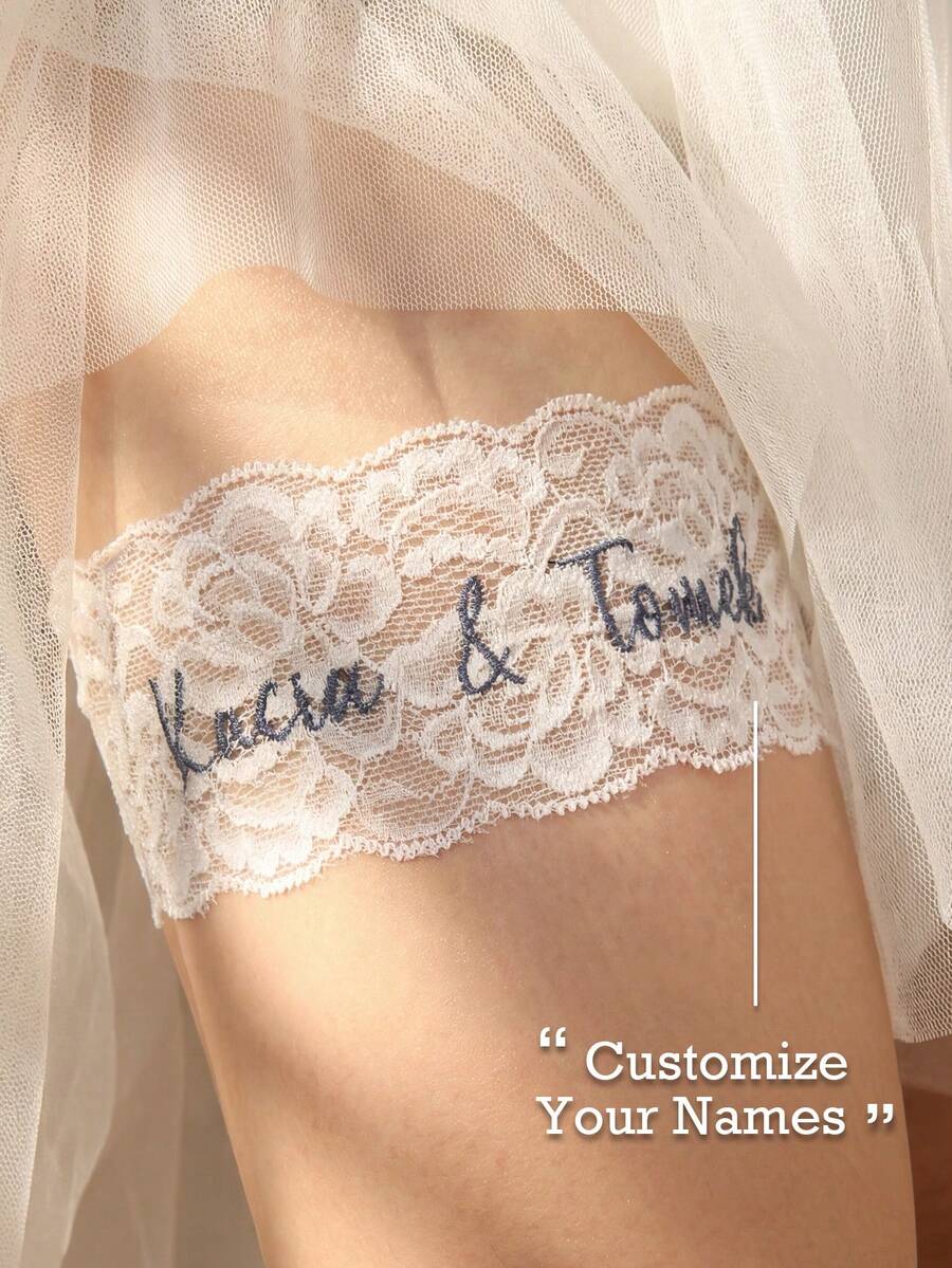 Liguero de boda bordado personalizado con nombre o frase personalizada, banda de pierna nupcial bordada personalizada, liguero ajustable y elástico personalizado como recuerdo para la novia, detalle romántico personalizable para el día de la boda, idea de regalo para la futura novia, lencería de boda personalizada para mujeres - Multicolor - Ver 1
