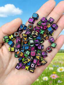 300/600/1000pcs Mixed Color Acrylic Letter Pattern Square Spacer Beads For Jewelry Making - Multicolor - View 4