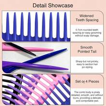 Wide-Tooth Pointed-Tail Comb, Double-Ended Eyebrow Brush, Mascara Brush, Hair Trimming Comb, Hair Coloring Long-Tail Comb, Makeup Brush Hair Styling Comb Set For Men And Women: Wide Tooth & Straightening Combs For Styling, Parting & Braiding - Multicolor - View 6