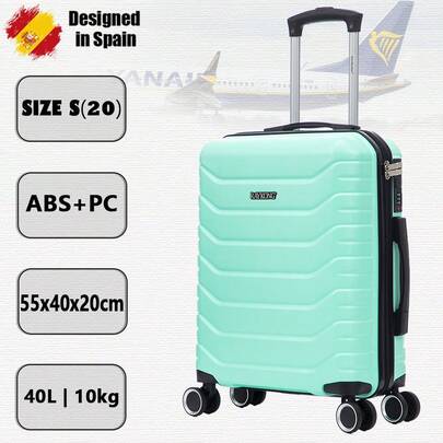 Bagaj de mână din ABS+policarbonat 55x40x20cm (40L), semirigid, cu 4 roți pivotante la 360°, încuietoare cu combinație - 20 inch - Negru/Albastru marin/Galben/Verde mentă/Auriu roz/Verde/Roz deschis/Turcoaz