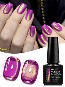 MEET ACROSS 1pc 7ml Jelly Colored Stone Cat Eye Gel Nail Polish, Gold Light Ultral Shine Gradient Magnetic Semi Permanent Soak Off UV Gel Varnish For Summer Nails, Manicure Nail Art Degign For Home And Salon Nail Supplies - 彩色 - 查看 1