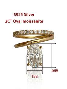 1pc Women's Engagement Ring, Double Hoop Gold-Edged Twisted Oval Ring, 3.8g S925 Sterling Silver, 2ct Moissanite, Bohemian Palace Style, Engagement, Proposal, Wedding Anniversary, Valentine's Day Gift, Comes With Moissanite Certificate And Elegant Gift Box - Gold - View 3