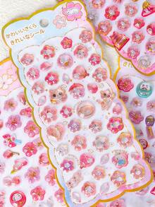 Pegatinas 3D de Sakura de dibujos animados lindas - Patrón de Sakura de color claro, adecuado para decorar fundas de teléfono, cuadernos, genial para manualidades, pegatinas divertidas, expansión de diario, pegatinas 3D, pegatinas de diario, pegatinas decorativas, pegatinas de papelería - Multicolor - Ver 2