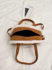 2026 New Lamb Wool Handbag For Women, Maillard Minimalist Casual Retro Shoulder Tote Crossbody Bag - Brown - View 4