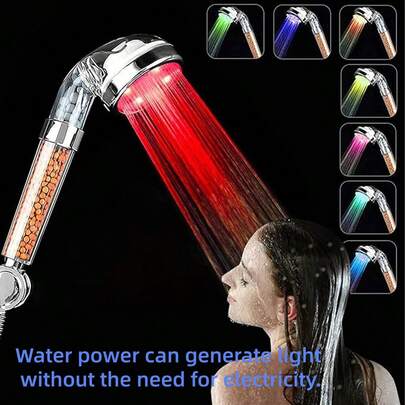LED Color Changing Shower Head, High Pressure Rain Shower Head, Negative Ion Filtering Nozzle, High Pressure Water-Saving Shower Head, 7 Colors Auto Changing, Auto Sensor, No Battery Needed, Handheld Shower Head, 1.6 Gallon Per Minute, Suitable For Dry Skin And Hair. Modern Decorative Style, Ideal Valentine's Day Gift