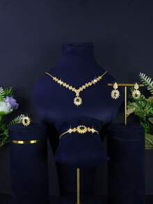 5pcs 14K Gold Plated Women's Jewelry Set, Including Necklace, Earrings, Bracelet, Ring, Bridal Wedding Jewelry Suit, Suitable For Daily, Wedding, Party Wear, Wedding Anniversary Gift, Gift For Friends - Bridal Suit Water Drop Shape - View 21