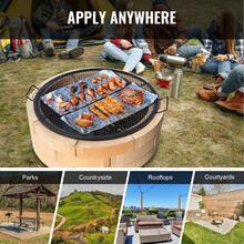 X-Marks Fire Pit Grill Grate, Round Cooking Grate, Heavy Duty Steel Campfire BBQ Grill Grid With Handle And Support X Wire, Portable Camping Cookware For Outside Party & Gathering, 36 Inch Black - 黑色 - 查看 6